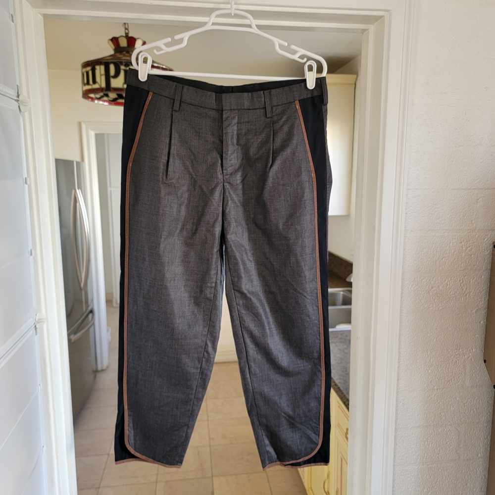 Men's Gray and Black Pants with Brown Accents